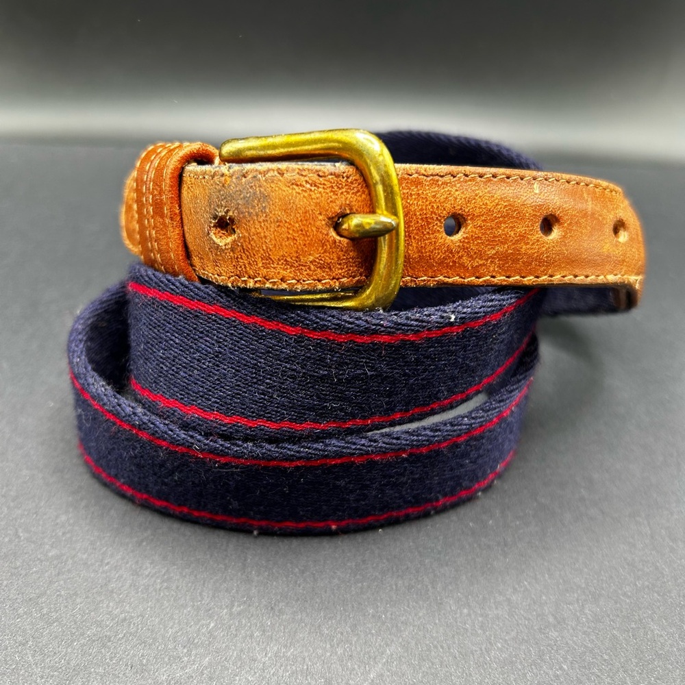 VTG Coach Wool Leather Belt Navy Red Stripe 42” - Picture 1 of 5